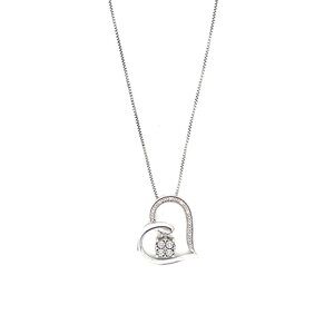 Sterling Silver 925‎ Diamond Heart Necklace